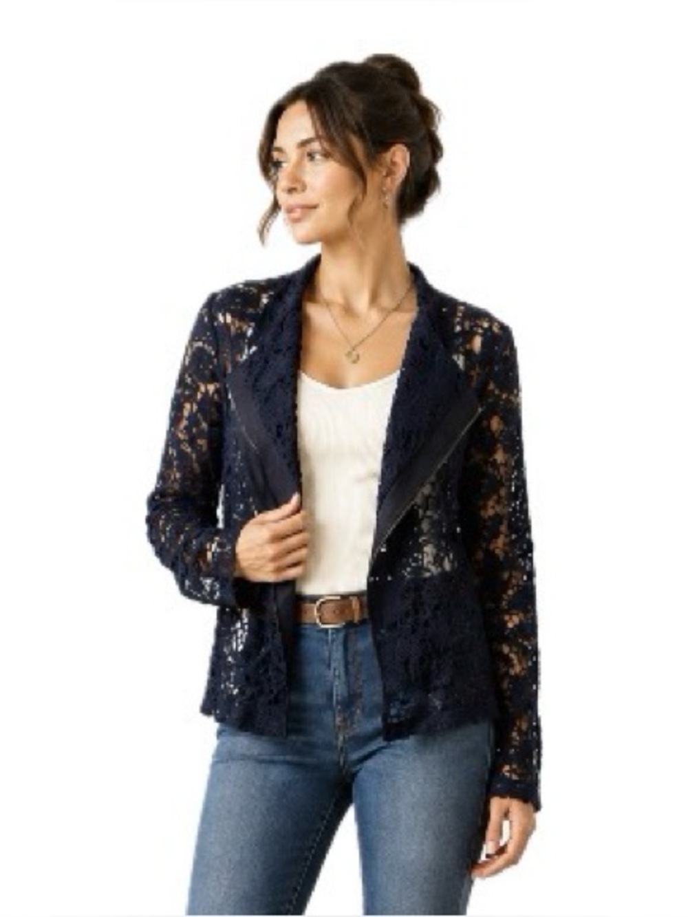 Kate & Mallory, Navy Lace Open Front boho Layering Jacket/Cardigan – XL
